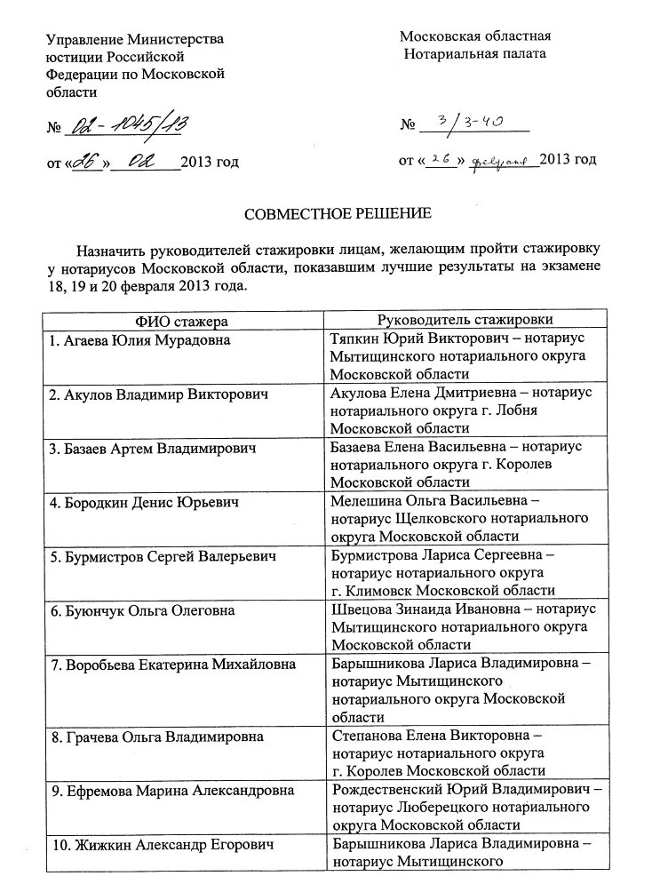 Совместное решение Управления Минюста РФ по Московской области и МоНП